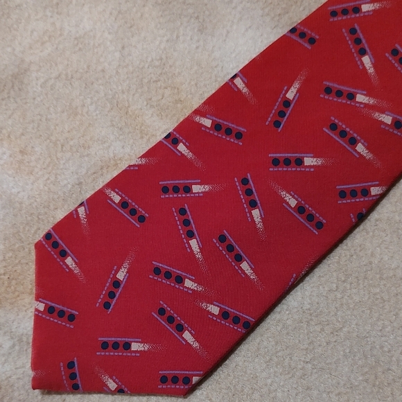 Damon Sky Other - Retro Damon Red Silk Tie with Pen Motif 4"